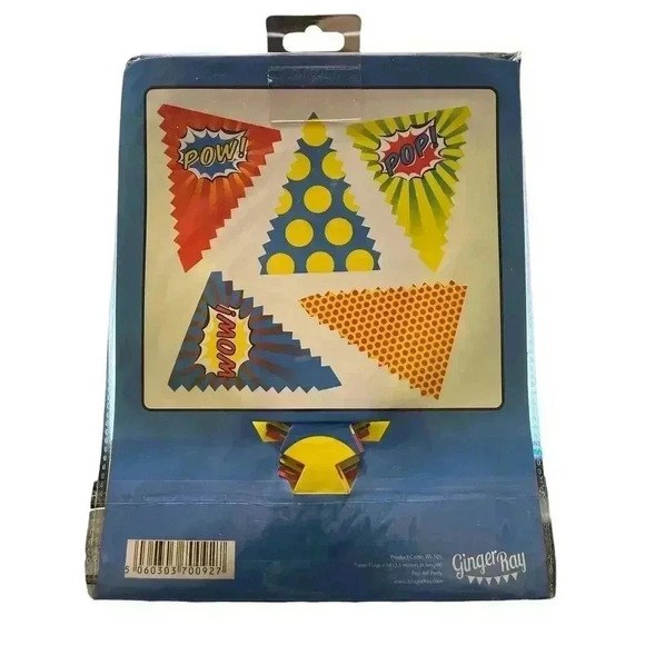 Ginger Ray Pop Art Superhero Party Paper Hanging Banner, 14 Flags - Picture 2 of 2